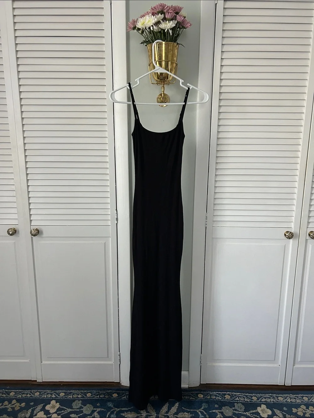 Black Slip Maxi Dress - Minimal Spaghetti Strap Dress - Picture 1 of 2
